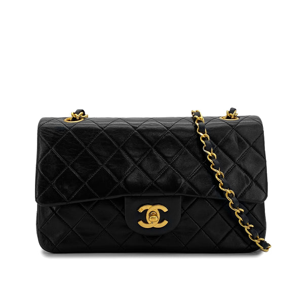 VINTAGE CHANEL CLASSIC FLAP SMALL CHAIN SHOULDER BAG BLACK LAMB SKIN GOLD HARDWARE 90324281