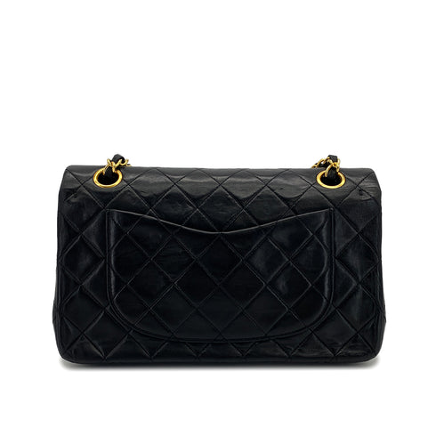 VINTAGE CHANEL CLASSIC FLAP SMALL CHAIN SHOULDER BAG BLACK LAMB SKIN GOLD HARDWARE 90324281
