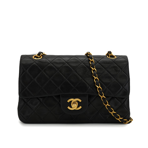 VINTAGE CHANEL CLASSIC FLAP SMALL CHAIN SHOULDER BAG BLACK LAMB SKIN GOLD HARDWARE 90324749
