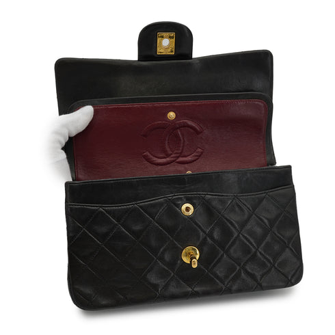VINTAGE CHANEL CLASSIC FLAP SMALL CHAIN SHOULDER BAG BLACK LAMB SKIN GOLD HARDWARE 90324749