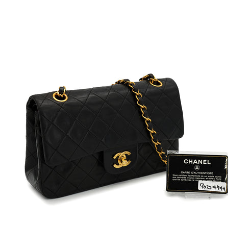 VINTAGE CHANEL CLASSIC FLAP SMALL CHAIN SHOULDER BAG BLACK LAMB SKIN GOLD HARDWARE 90324749
