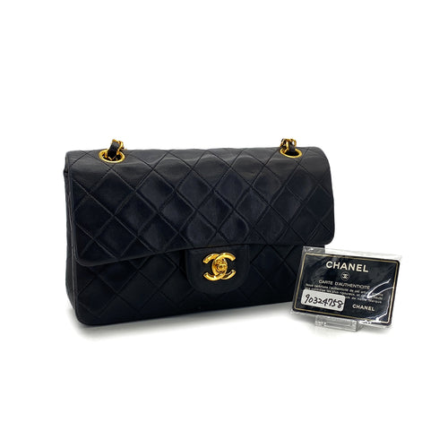 VINTAGE CHANEL CLASSIC FLAP SMALL CHAIN SHOULDER BAG BLACK LAMB SKIN GOLD HARDWARE 90324758