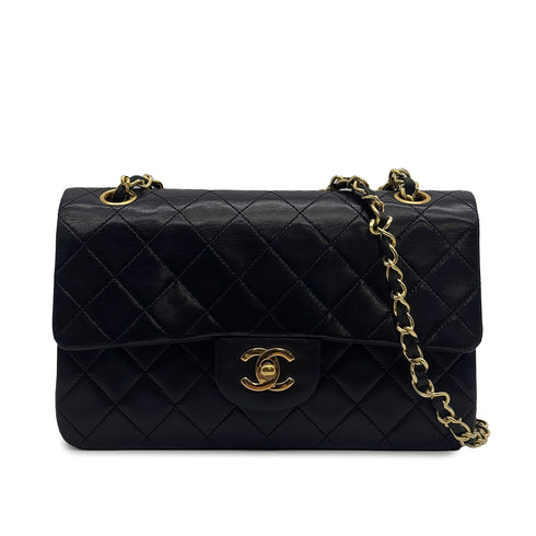 VINTAGE CHANEL CLASSIC FLAP SMALL CHAIN SHOULDER BAG BLACK LAMB SKIN GOLD HARDWARE 90326208