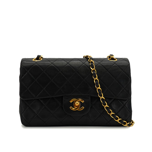 VINTAGE CHANEL CLASSIC FLAP SMALL CHAIN SHOULDER BAG BLACK LAMB SKIN GOLD HARDWARE 90326743