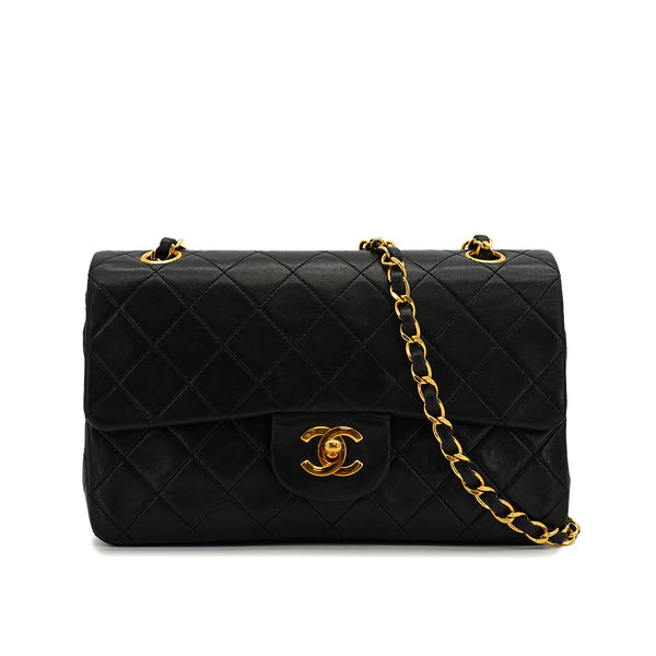VINTAGE CHANEL CLASSIC FLAP SMALL CHAIN SHOULDER BAG BLACK LAMB SKIN GOLD HARDWARE 90326743