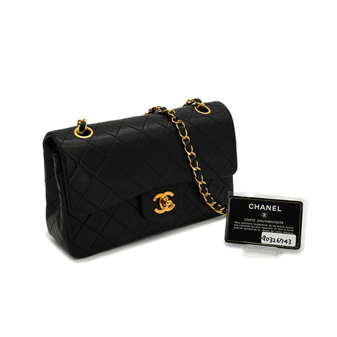 VINTAGE CHANEL CLASSIC FLAP SMALL CHAIN SHOULDER BAG BLACK LAMB SKIN GOLD HARDWARE 90326743