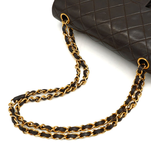 VINTAGE CHANEL CLASSIC FLAP SMALL CHAIN SHOULDER BAG BROWN LAMB SKIN GOLD HARDWARE 90338881