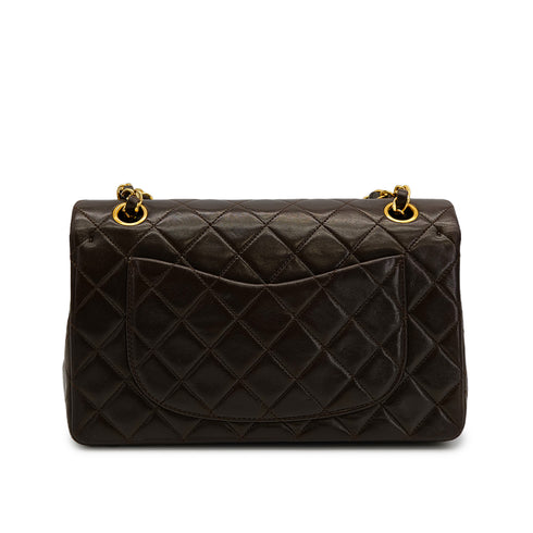 VINTAGE CHANEL CLASSIC FLAP SMALL CHAIN SHOULDER BAG BROWN LAMB SKIN GOLD HARDWARE 90321012