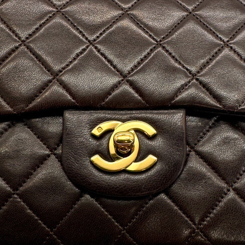 VINTAGE CHANEL CLASSIC FLAP SMALL CHAIN SHOULDER BAG BROWN LAMB SKIN GOLD HARDWARE 90321012