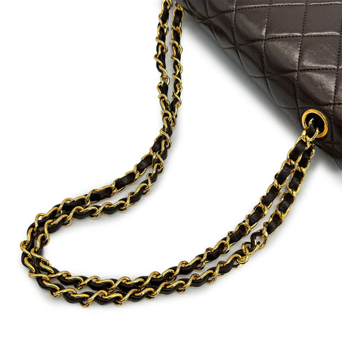 VINTAGE CHANEL CLASSIC FLAP SMALL CHAIN SHOULDER BAG BROWN LAMB SKIN GOLD HARDWARE 90321012