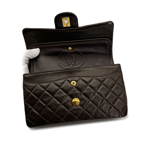 VINTAGE CHANEL CLASSIC FLAP SMALL CHAIN SHOULDER BAG BROWN LAMB SKIN GOLD HARDWARE 90321012