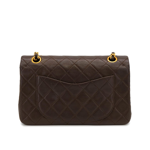 VINTAGE CHANEL CLASSIC FLAP SMALL CHAIN SHOULDER BAG BROWN LAMB SKIN GOLD HARDWARE 90322290