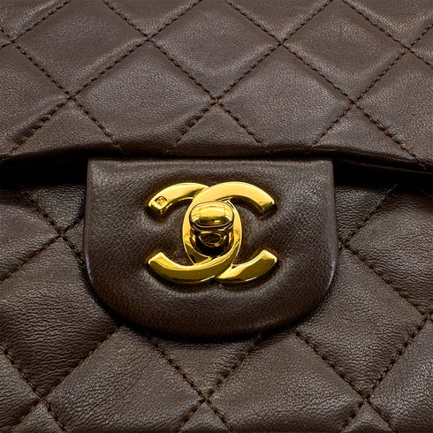 VINTAGE CHANEL CLASSIC FLAP SMALL CHAIN SHOULDER BAG BROWN LAMB SKIN GOLD HARDWARE 90322290
