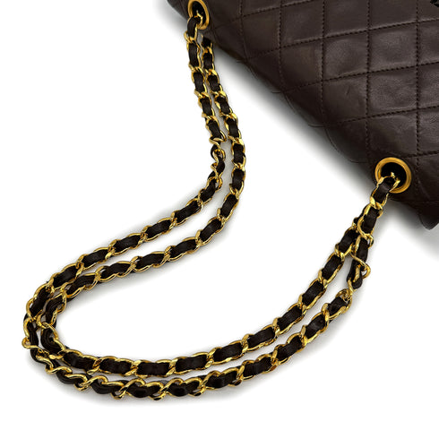 VINTAGE CHANEL CLASSIC FLAP SMALL CHAIN SHOULDER BAG BROWN LAMB SKIN GOLD HARDWARE 90322290