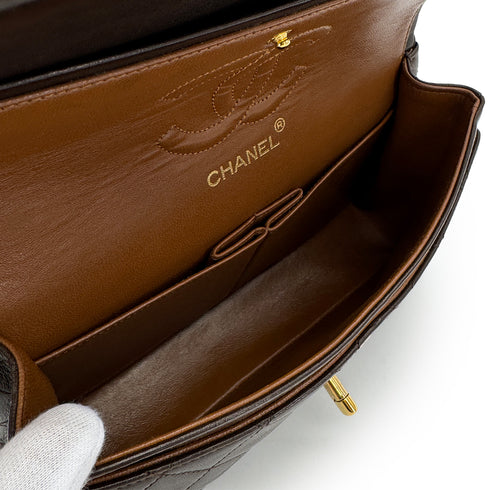 VINTAGE CHANEL CLASSIC FLAP SMALL CHAIN SHOULDER BAG BROWN LAMB SKIN GOLD HARDWARE 90322290