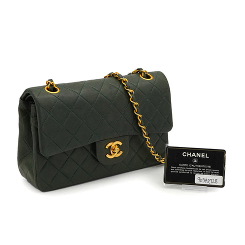 VINTAGE CHANEL CLASSIC FLAP SMALL CHAIN SHOULDER BAG KAHKI LAMB SKIN GOLD HARDWARE 90342728