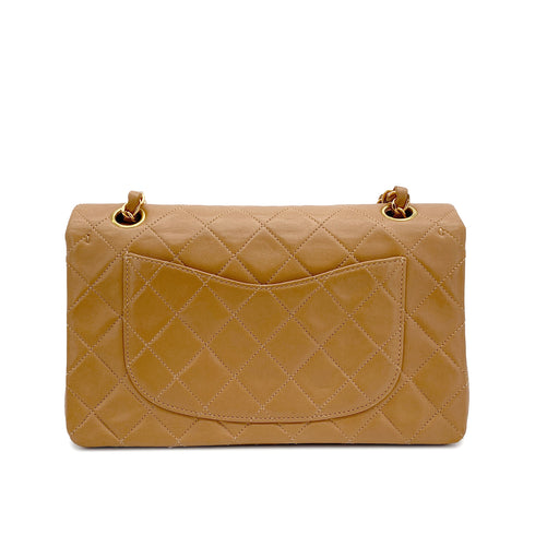 VINTAGE CHANEL CLASSIC FLAP SMALL CHAIN SHOULDER BAG LIGHT BROWN LAMB SKIN GOLD HARDWARE 90319926