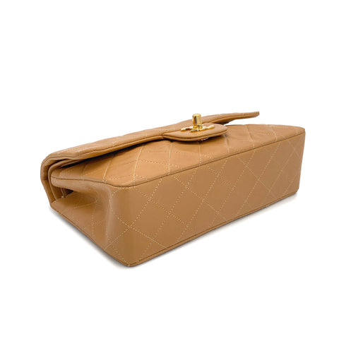 VINTAGE CHANEL CLASSIC FLAP SMALL CHAIN SHOULDER BAG LIGHT BROWN LAMB SKIN GOLD HARDWARE 90319926