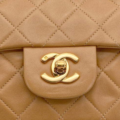 VINTAGE CHANEL CLASSIC FLAP SMALL CHAIN SHOULDER BAG LIGHT BROWN LAMB SKIN GOLD HARDWARE 90319926