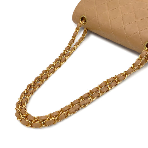 VINTAGE CHANEL CLASSIC FLAP SMALL CHAIN SHOULDER BAG LIGHT BROWN LAMB SKIN GOLD HARDWARE 90319926