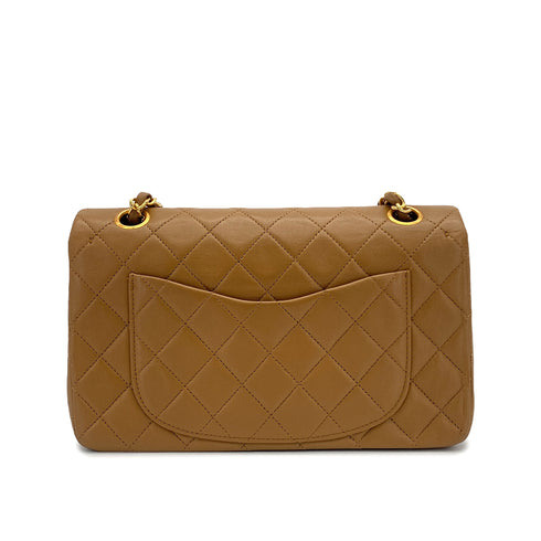 VINTAGE CHANEL CLASSIC FLAP SMALL CHAIN SHOULDER BAG LIGHT BROWN LAMB SKIN GOLD HARDWARE 90323200