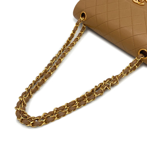 VINTAGE CHANEL CLASSIC FLAP SMALL CHAIN SHOULDER BAG LIGHT BROWN LAMB SKIN GOLD HARDWARE 90323200