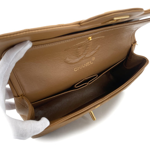VINTAGE CHANEL CLASSIC FLAP SMALL CHAIN SHOULDER BAG LIGHT BROWN LAMB SKIN GOLD HARDWARE 90323200