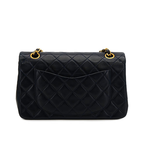 VINTAGE CHANEL CLASSIC FLAP SMALL CHAIN SHOULDER BAG NAVY LAMB SKIN GOLD HARDWARE 90315883