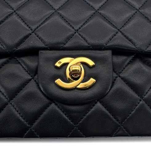 VINTAGE CHANEL CLASSIC FLAP SMALL CHAIN SHOULDER BAG NAVY LAMB SKIN GOLD HARDWARE 90315883