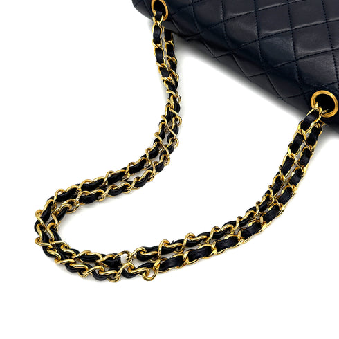 VINTAGE CHANEL CLASSIC FLAP SMALL CHAIN SHOULDER BAG NAVY LAMB SKIN GOLD HARDWARE 90315883