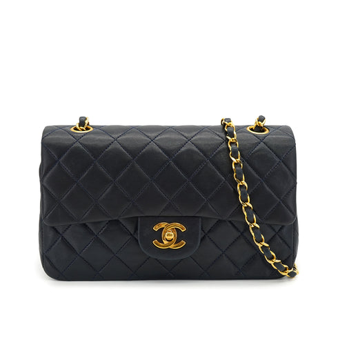 VINTAGE CHANEL CLASSIC FLAP SMALL CHAIN SHOULDER BAG NAVY LAMB SKIN GOLD HARDWARE 90331965