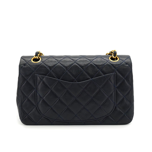 VINTAGE CHANEL CLASSIC FLAP SMALL CHAIN SHOULDER BAG NAVY LAMB SKIN GOLD HARDWARE 90331965