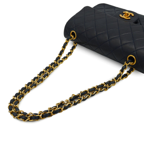 VINTAGE CHANEL CLASSIC FLAP SMALL CHAIN SHOULDER BAG NAVY LAMB SKIN GOLD HARDWARE 90331965