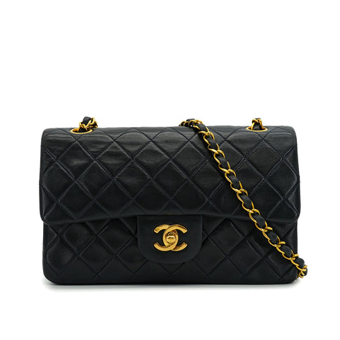 VINTAGE CHANEL CLASSIC FLAP SMALL CHAIN SHOULDER BAG NAVY LAMB SKIN GOLD HARDWARE 90338341