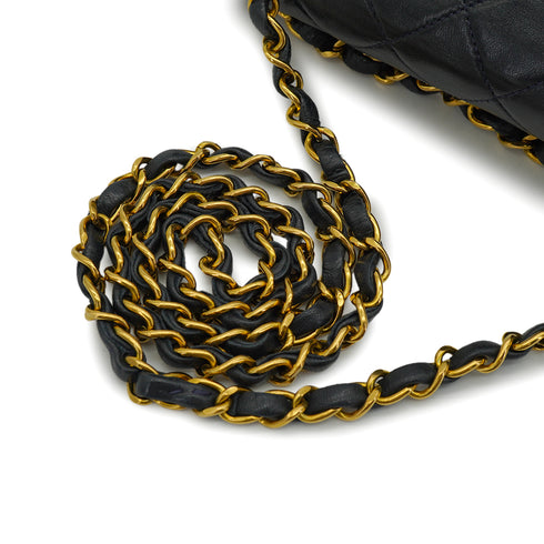 VINTAGE CHANEL CLASSIC FLAP SMALL CHAIN SHOULDER BAG NAVY LAMB SKIN GOLD HARDWARE 90338341