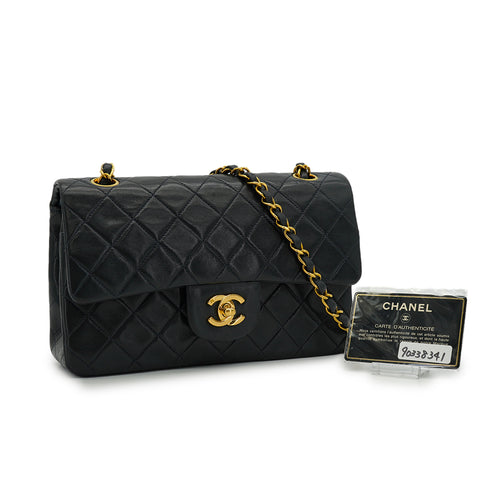 VINTAGE CHANEL CLASSIC FLAP SMALL CHAIN SHOULDER BAG NAVY LAMB SKIN GOLD HARDWARE 90338341