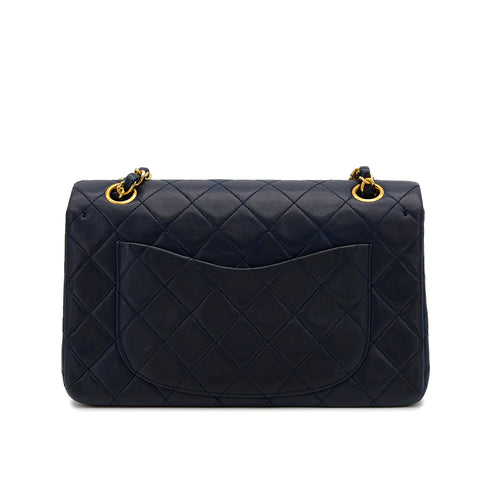 VINTAGE CHANEL CLASSIC FLAP SMALL CHAIN SHOULDER BAG NAVY LAMB SKIN GOLD HARDWARE 90318735