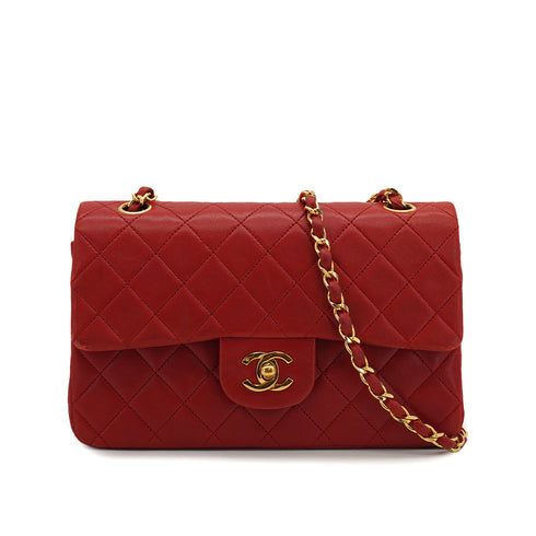 VINTAGE CHANEL CLASSIC FLAP SMALL CHAIN SHOULDER BAG RED LAMB SKIN GOLD HARDWARE 90321017