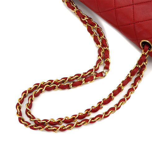 VINTAGE CHANEL CLASSIC FLAP SMALL CHAIN SHOULDER BAG RED LAMB SKIN GOLD HARDWARE 90321017