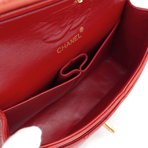 VINTAGE CHANEL CLASSIC FLAP SMALL CHAIN SHOULDER BAG RED LAMB SKIN GOLD HARDWARE 90321017