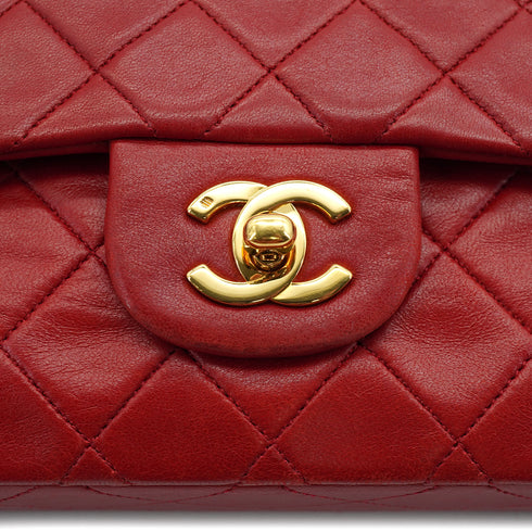 VINTAGE CHANEL CLASSIC FLAP SMALL CHAIN SHOULDER BAG RED LAMB SKIN GOLD HARDWARE 90331418