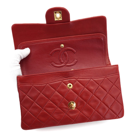 VINTAGE CHANEL CLASSIC FLAP SMALL CHAIN SHOULDER BAG RED LAMB SKIN GOLD HARDWARE 90331418