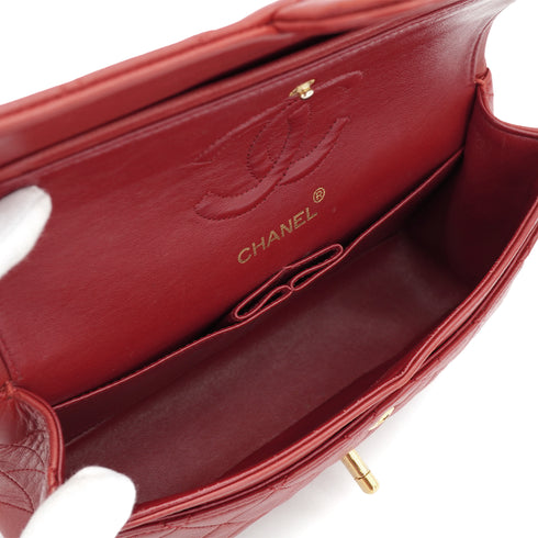 VINTAGE CHANEL CLASSIC FLAP SMALL CHAIN SHOULDER BAG RED LAMB SKIN GOLD HARDWARE 90331418