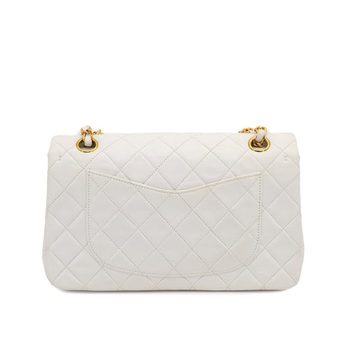 VINTAGE CHANEL CLASSIC FLAP SMALL CHAIN SHOULDER BAG WHITE LAMB SKIN GOLD HARDWARE 90322531
