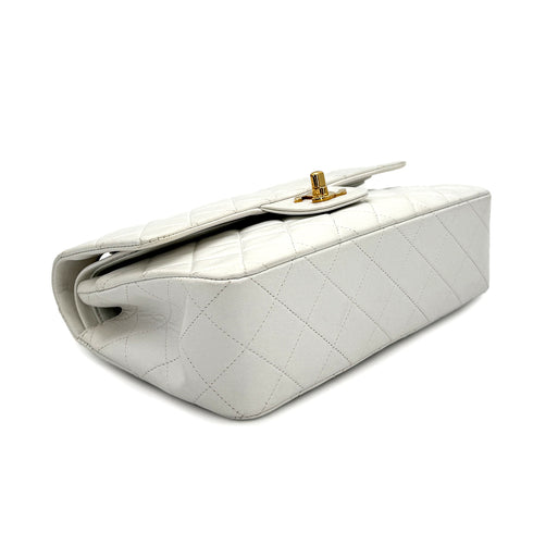 VINTAGE CHANEL CLASSIC FLAP SMALL CHAIN SHOULDER BAG WHITE LAMB SKIN GOLD HARDWARE 90322531