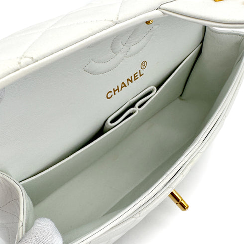 VINTAGE CHANEL CLASSIC FLAP SMALL CHAIN SHOULDER BAG WHITE LAMB SKIN GOLD HARDWARE 90322531
