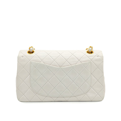 VINTAGE CHANEL CLASSIC FLAP SMALL CHAIN SHOULDER BAG WHITE LAMB SKIN GOLD HARDWARE 90327083