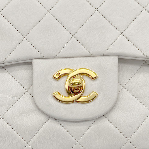 VINTAGE CHANEL CLASSIC FLAP SMALL CHAIN SHOULDER BAG WHITE LAMB SKIN GOLD HARDWARE 90319695