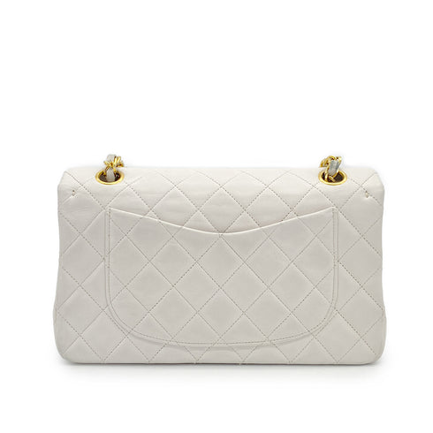 VINTAGE CHANEL CLASSIC FLAP SMALL CHAIN SHOULDER BAG WHITE LAMB SKIN GOLD HARDWARE 90319695