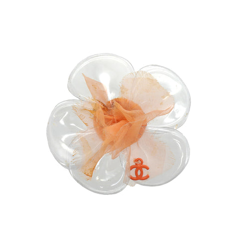 VINTAGE CHANEL CLEAR FLOWER COCOMARK BROOCH ORANGE ACCESSORY 90338288
